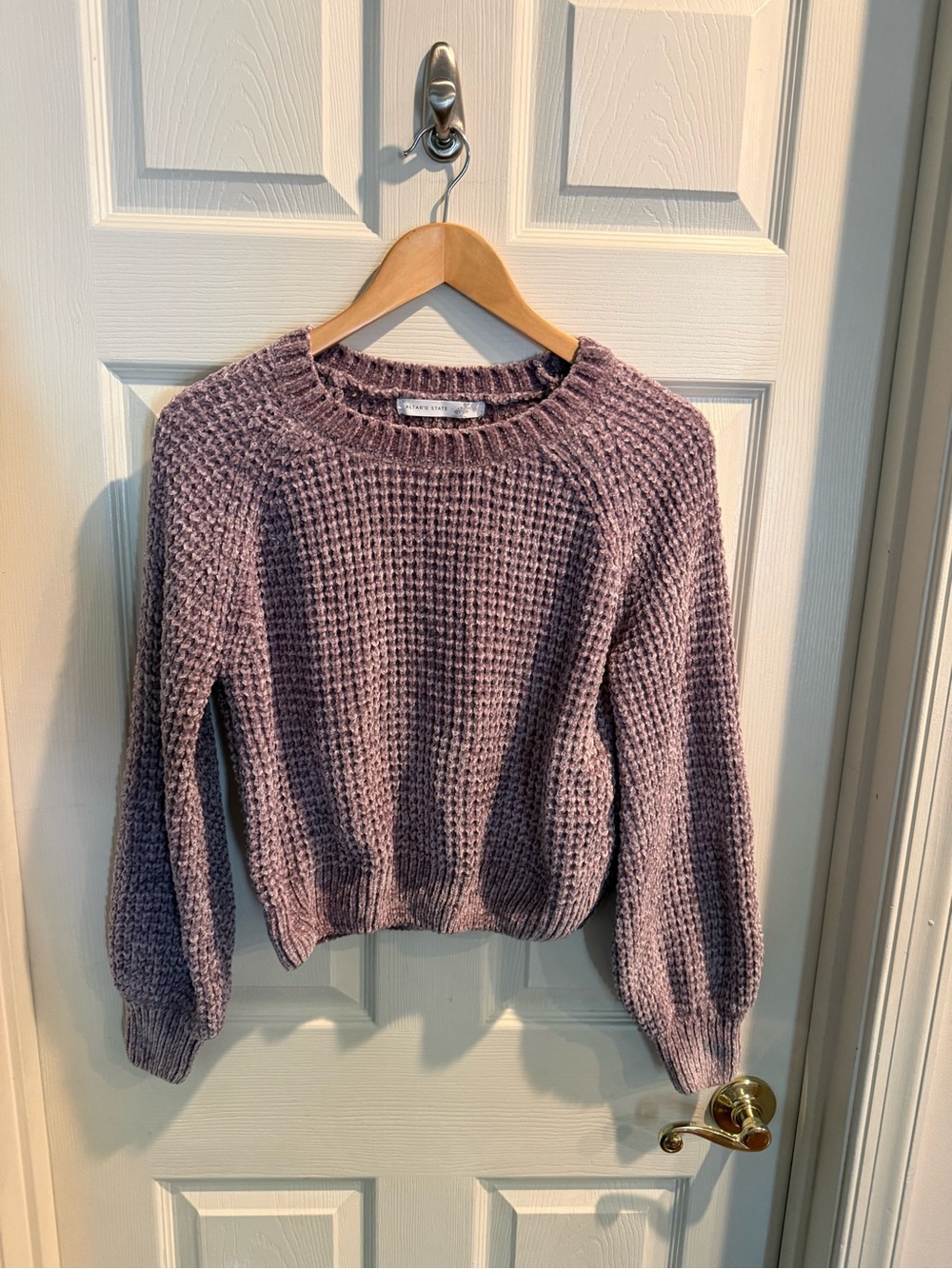 Altar'd State Mauve Waffle-Knit Crew Sweater
